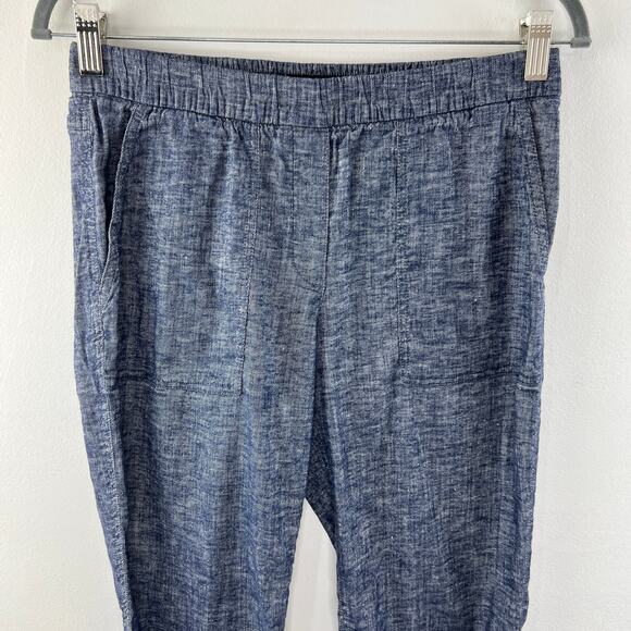THEORY Northsound Tierra Wash Linen Blend Pants Blue Cropped Pockets Size 6 - Picture 3 of 9